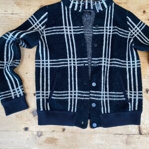 Lucky Brand Plaid Knit Jacket - Black and White
